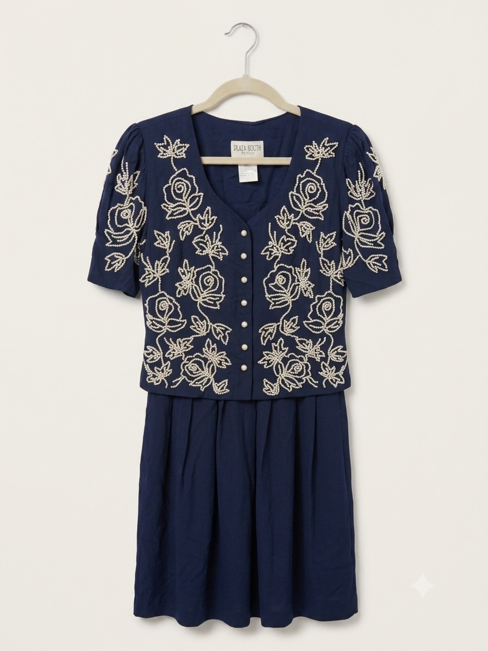 Plaza South Navy Embroidered Short Sleeve Dress